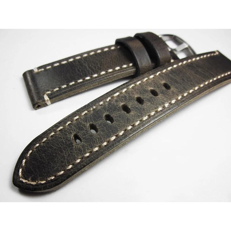 Ремешок для часов 18, 19, 20, 21, 22, 24 мм, серый ремешок ручной работы в стиле ретро, ​​первоклассный ремешок для часов из воловьей кожи, браслет, мужские ремни, ремень из натуральной кожи