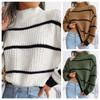 Женский осенне-зимний повседневный полосатый вязаный свитер с рукавами-фонариками, свободные топы S-XL