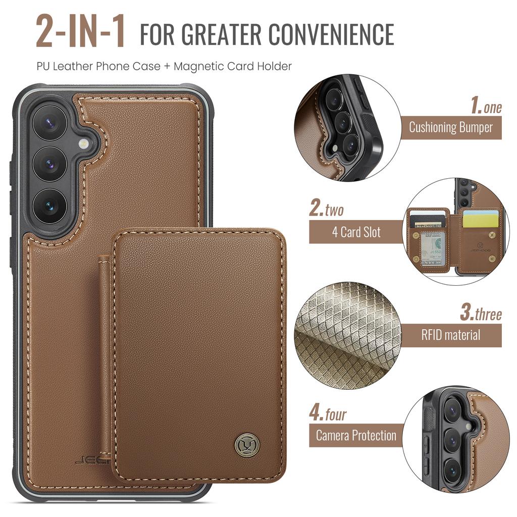 For Samsung Galaxy S25+ Case JEEHOOD J05 Leather Mobile Cover with Detachable Magnetic Card Bag