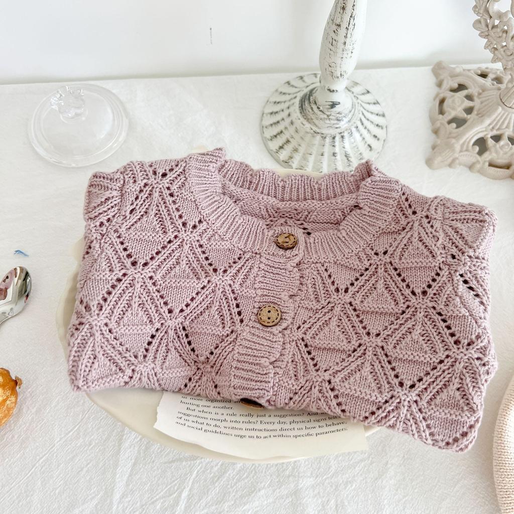 Детский вязаный кардиган для девочек 0-2 лет, свитер для девочек, осеннее новое детское полое шерстяное пальто из хлопковой пряжи, топ