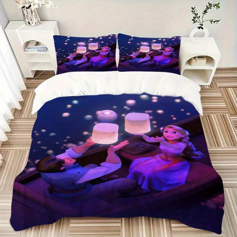 3pcs Tangled Rapunzel & Flynn Floating Lanterns Quilt Cover Set - Soft and Cozy Bedroom, Guest Room and Dorm Decorative Bedding 3-Piece Set 1 Qui