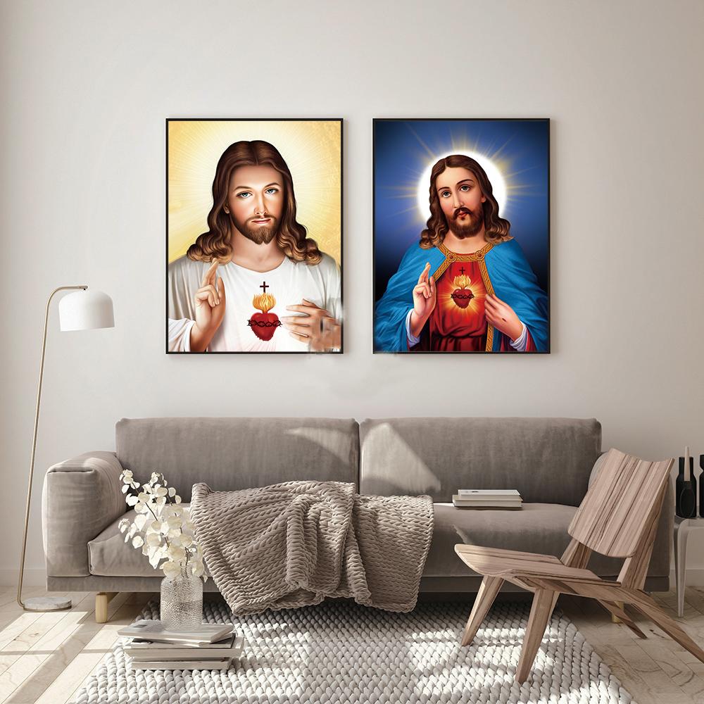 Христос Иисус Холст Картина Религиозный постер Священное Сердце Иисуса Настенная живопись Плакаты и принты Настенный постер Домашний декор
