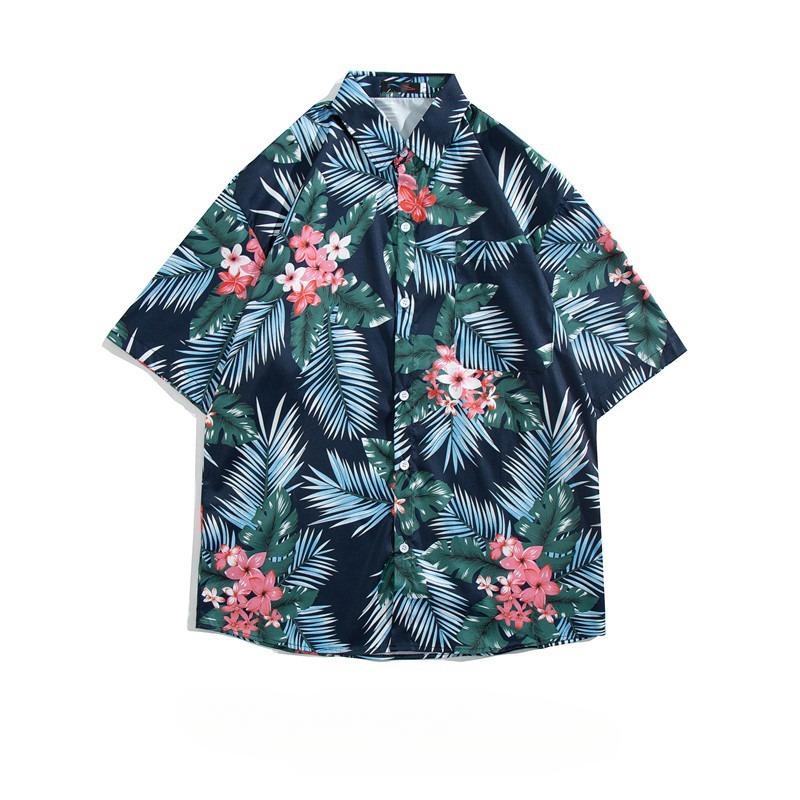 Beach vacation versatile floral shirt for men, short-sleeved Hawaiian retro-style loose beach shirt