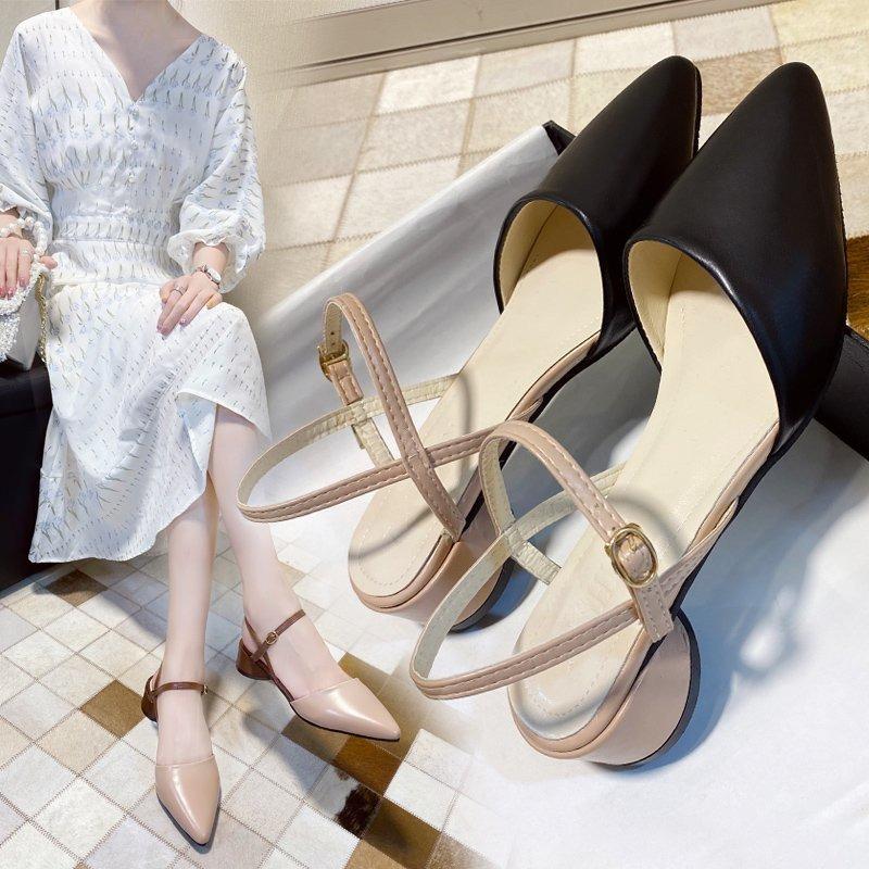 Женские сандалии 20 новые весна и лето новые с острым носком и сумкой на среднем толстом каблуке