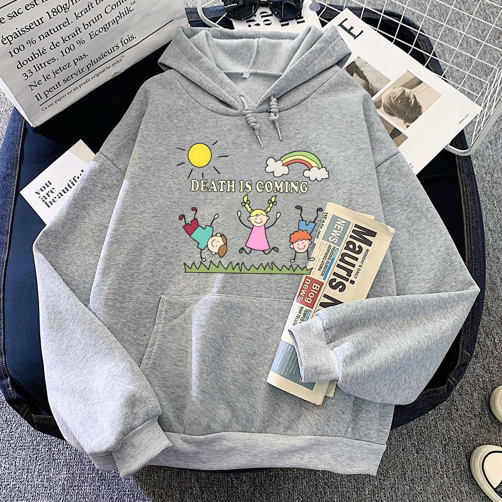 Cute Cartoon Graphic Hoodies Death Is Coming Printing Cute Sweatshirts Women Clothing Sudaderas Long Sleeve Hoodie