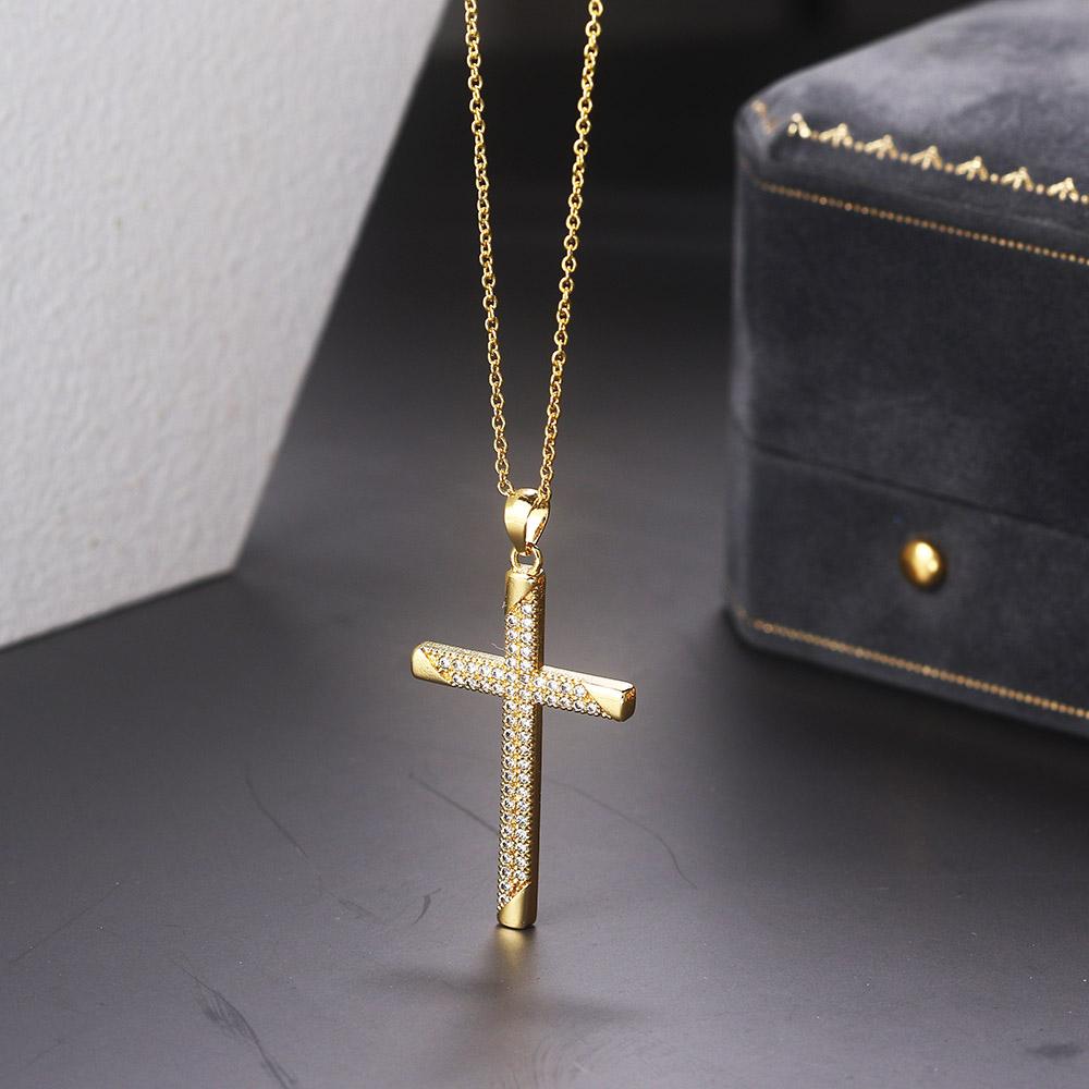 ZHOUYANG Pendants Necklace For Women Classic Cross Choker Chain Zircon Light Gold Women's Necklaces Jewelry N051