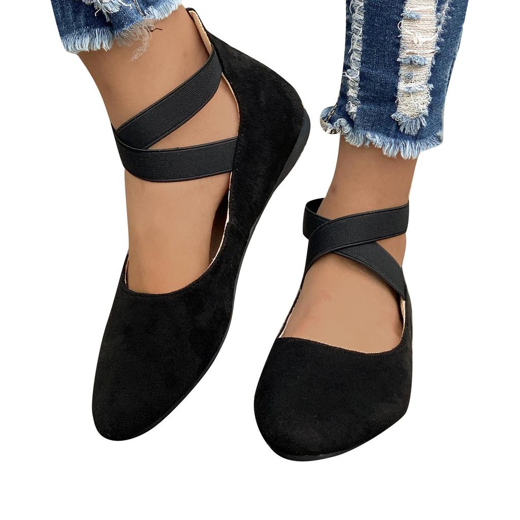 Женские балетки корейская версия новой неглубокой горловины с эластичным ремешком и круглой головкой женские туфли на плоской подошве импортные торговые туфли большого размера одиночные туфли wo