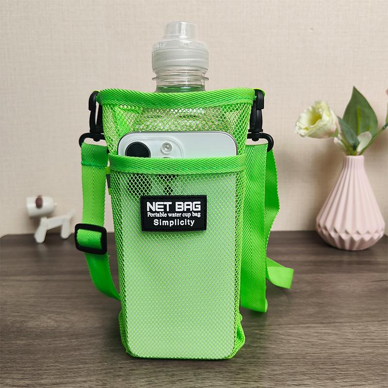 Portable Sport Water Bottle Cover Mesh Cup Sleeve Pouch With Strap Mobile Phone Bag Visible Bag Outdoor Camping Accessories