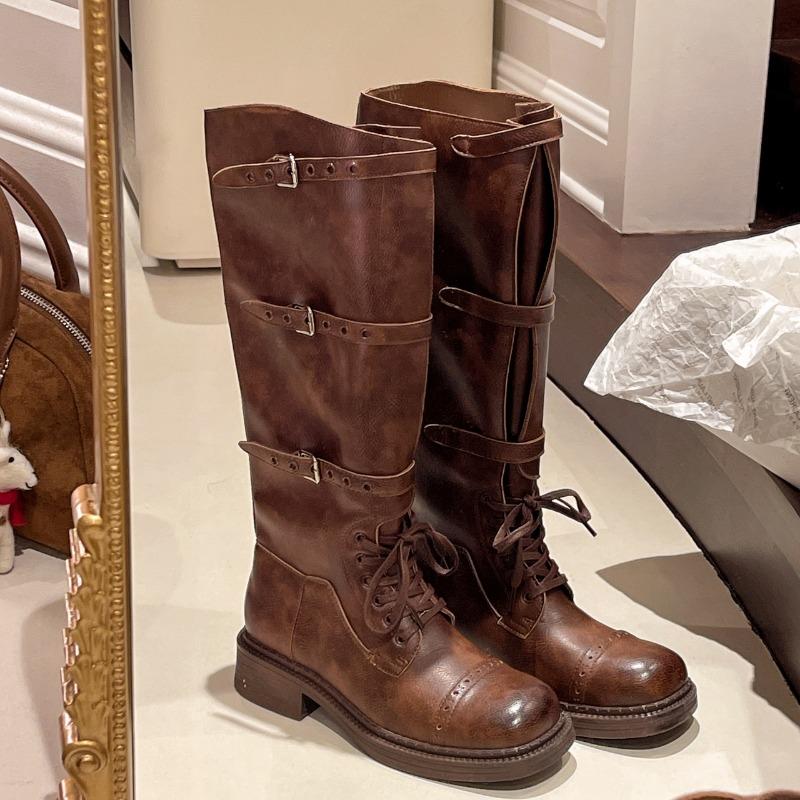 Fashion Brand New Winter Buckles Fashion Street Riding Boots Cool Chunky Heels Knee High Motorcycles Boot Shoes for Women