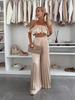 Elegant 25th Anniversary Strapless Pleated Long Pants Set In Solid Color