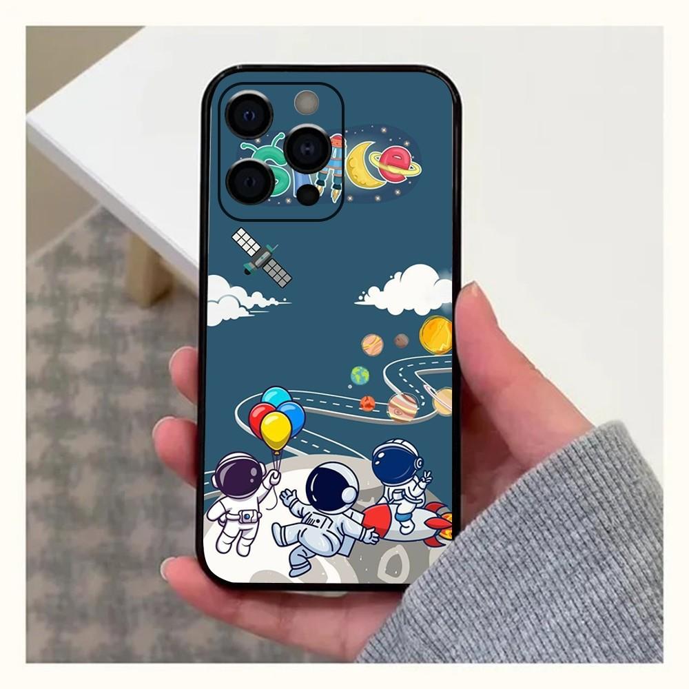 Милый чехол для телефона с астронавтом для Apple iPhone 15,14,13,12,11,Pro,X,XS,Max,XR,Plus,Mini Мягкий черный корпус
