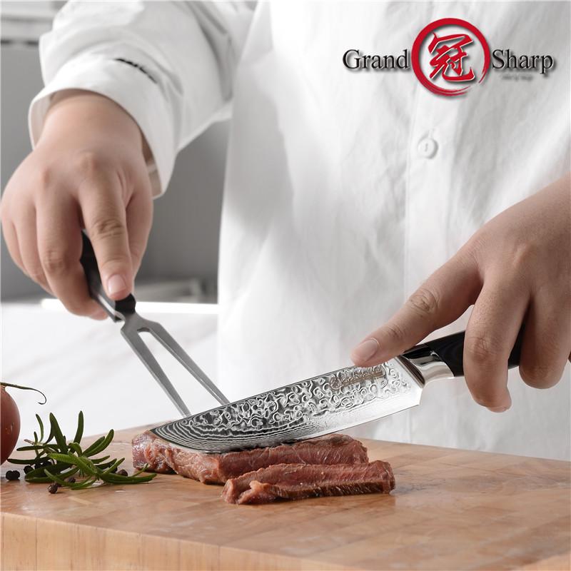 5-дюймовый нож для стейка VG10, японский дамасский нож из нержавеющей стали, кухонные инструменты для пиццы, столовые приборы шеф-повара с ручкой G10 GRANDSHARP