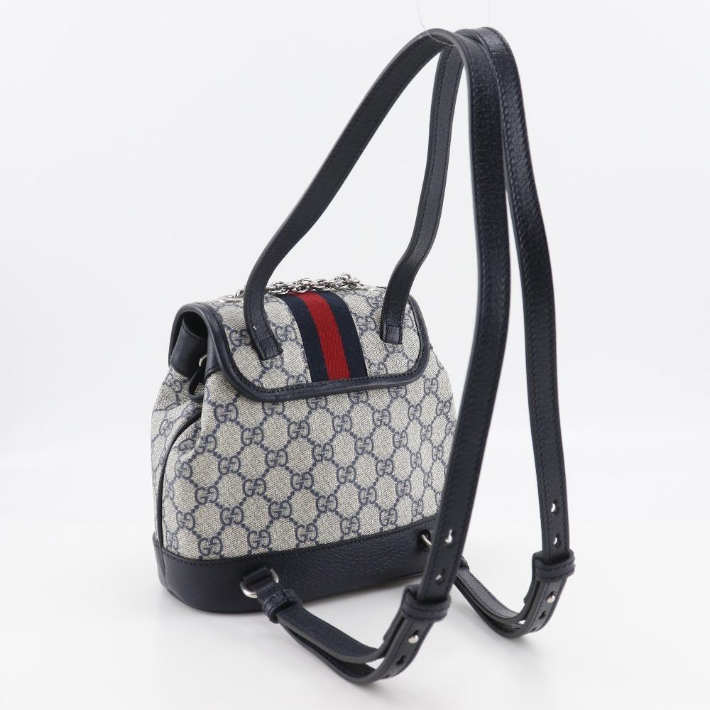 GUCCI Ophidia Mini Backpack Daypack 795221 Gray / navy GG Supreme Canvas Women Used