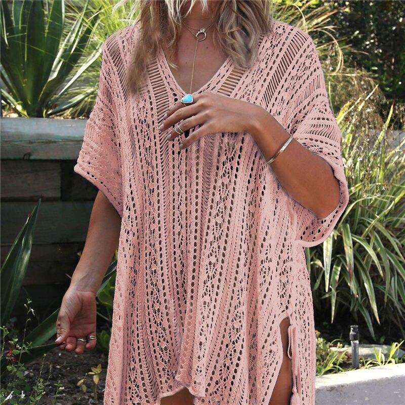 2022 New Arrivals Sexy Beach Cover Up White Crochet Robe De Plage Pareos for Women Swim Wear Saida De Praia Beachwear Coverups Q206