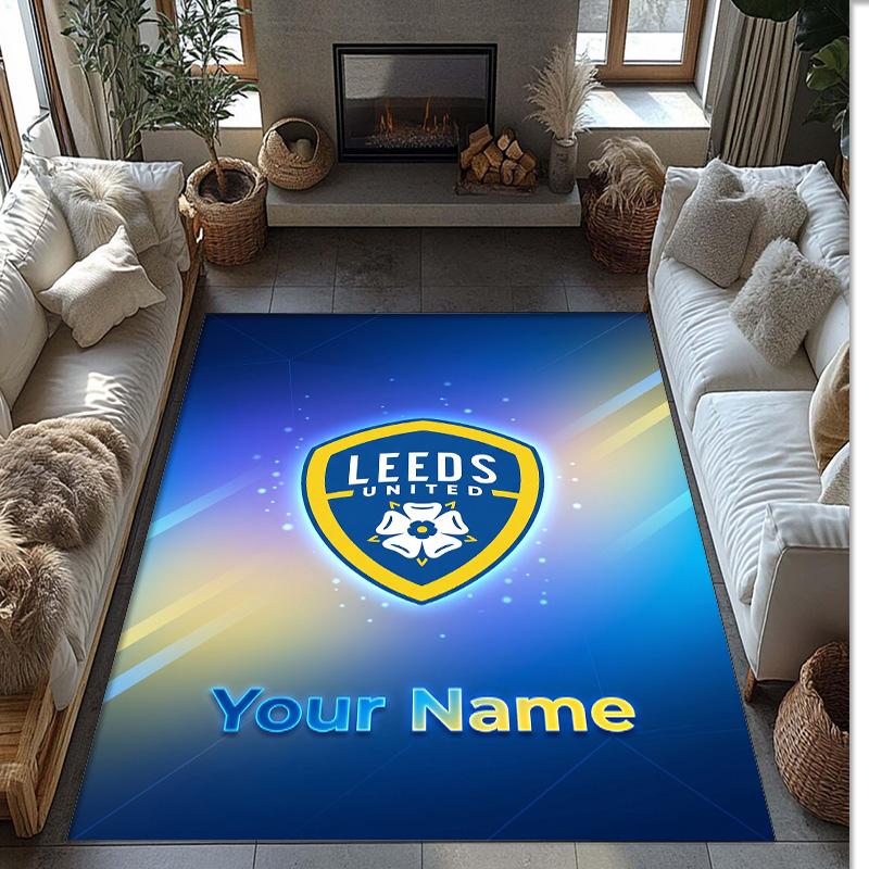 Leeds United Printed Crystal Velvet Rug Non‑Slip Crystal Velvet Carpet For Sofa Bedroom Indoor Home Decoration