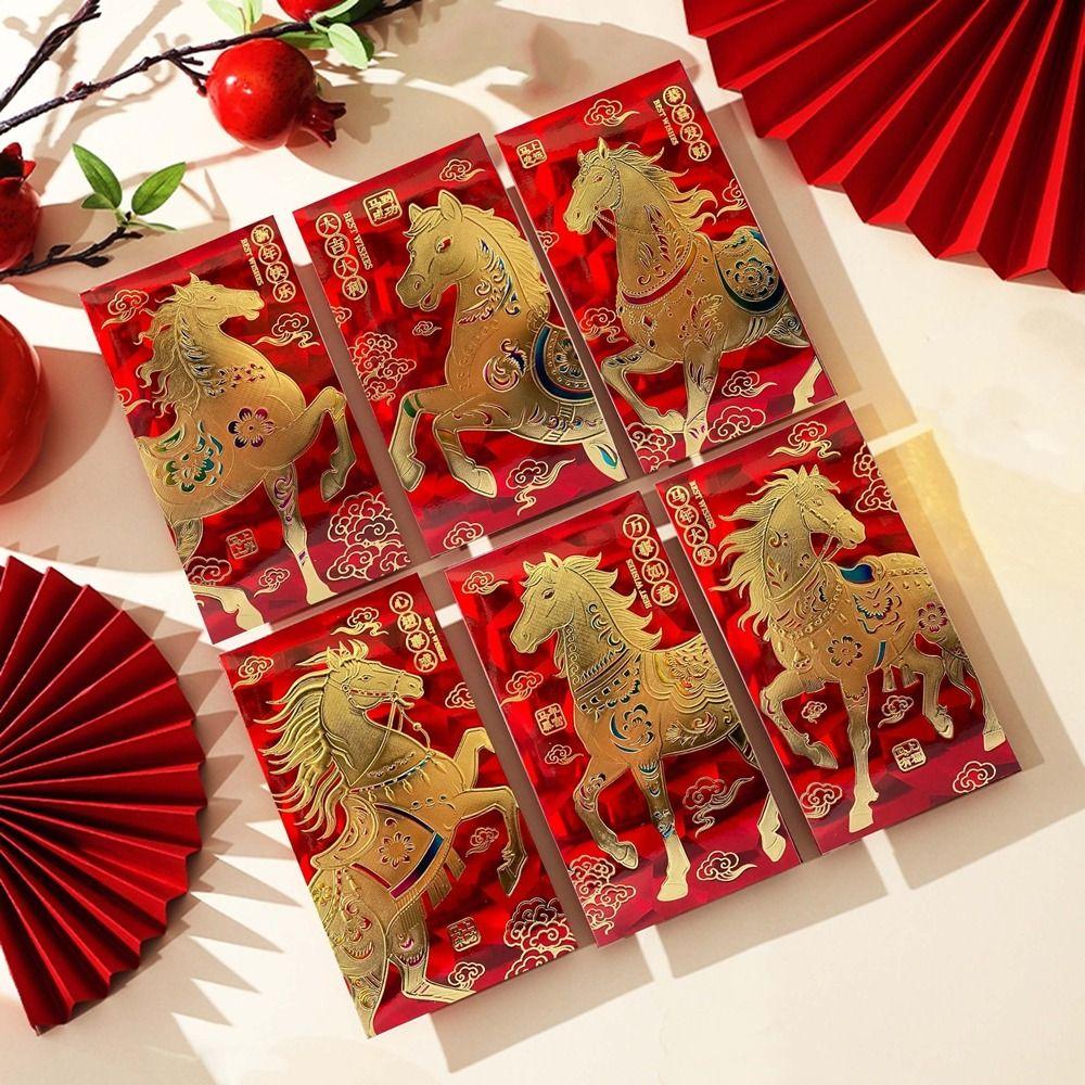 6Pcs/Set Traditional 2026 New Year Red Envelope Paper Spring Festival Envelope  Spring Festival