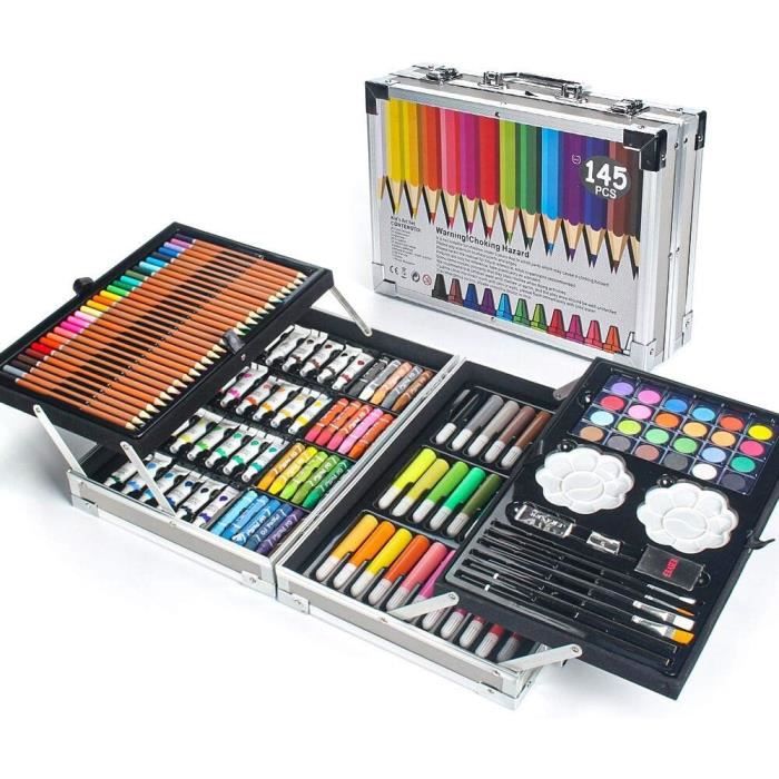 Ensemble de dessin - MIAOKE - 145 PCS - Boîtier en aluminium - Non toxique - Pour enfants et adultes