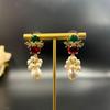 French Christmas Reindeer Pearl Earrings - Retro Flower Design for Autumn & Winter