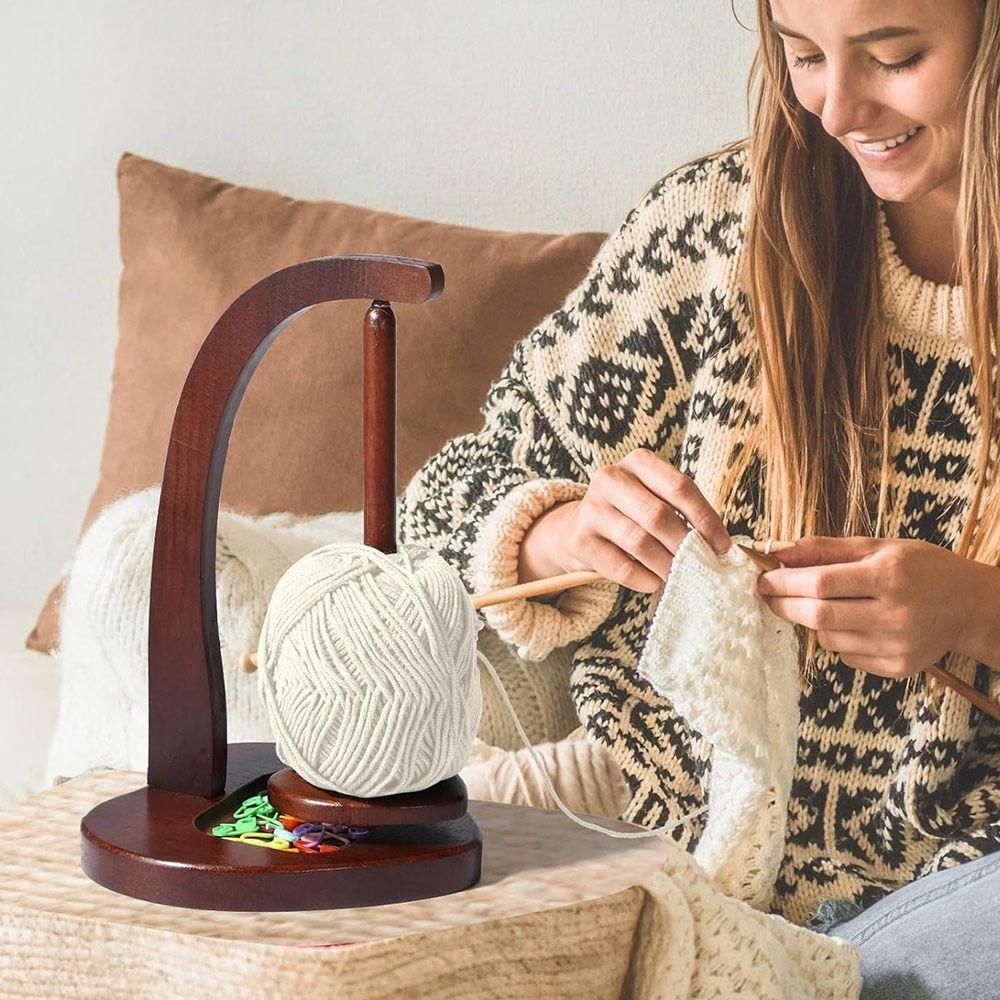 Wooden Yarn Holder Rotatable Handmade Wool Yarn Winder Crocheting Magnetic Levitation Yarn Ball Storage Rack