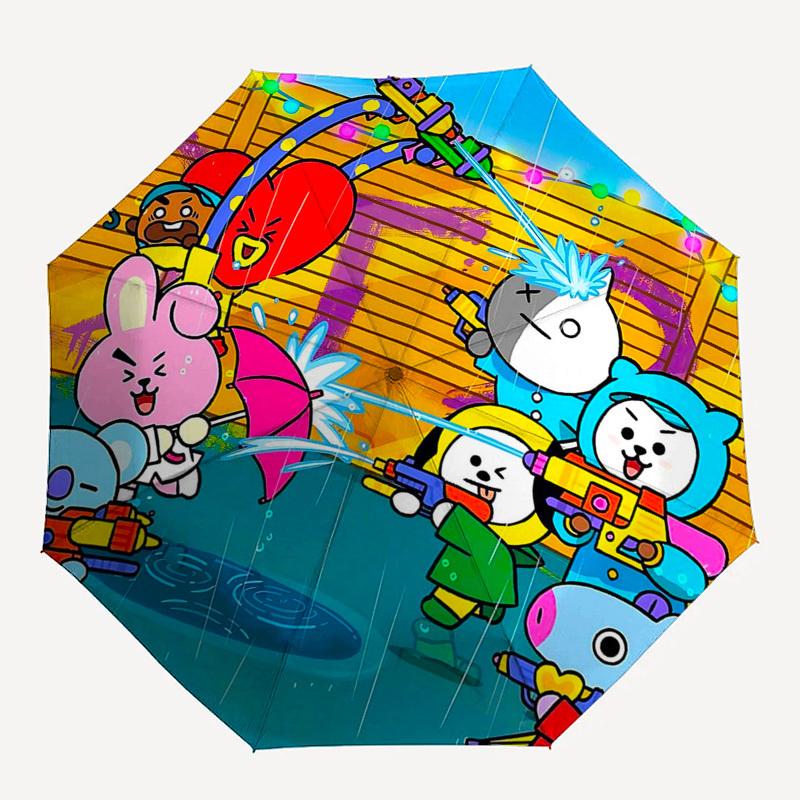 1 шт. Складной зонт BT21 для улицы - Автоматическое открытие/закрытие, Портативная 3-складная конструкция с 8-реберным железным каркасом - Идеальный подарок для фанатов, Путешественника