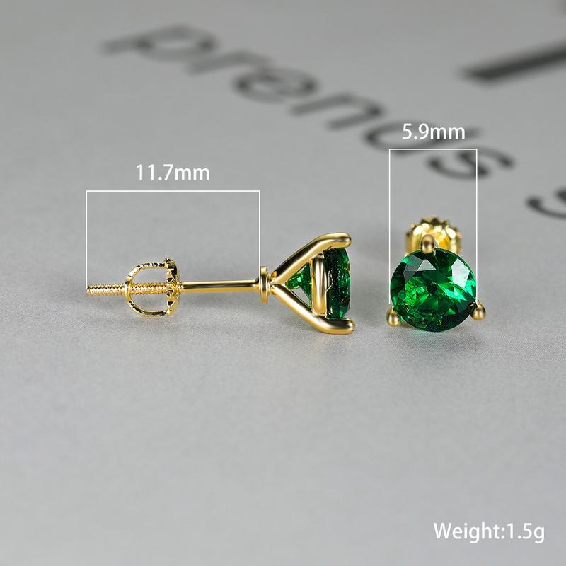 Серёжки гвоздики с кубическим цирконием и позолотой, размер камня 6х6 мм