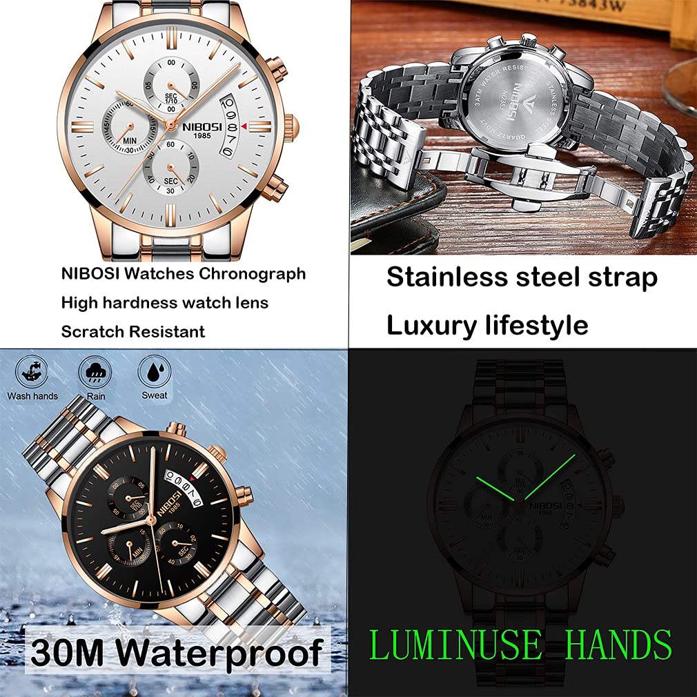 Часы для мужчин, деловые, наручные, с большим циферблатом, хронограф, брендовые, аналоговые, стильные, повседневные, с металлическим ремешком, из нержавеющей стали, мужские, с датой, флуоресцентные, роскошные