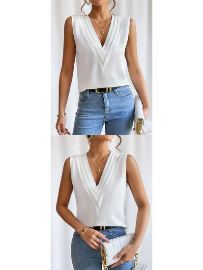 Женский летний многослойный топ с V-образным вырезом, однотонный, европейский и американский стиль