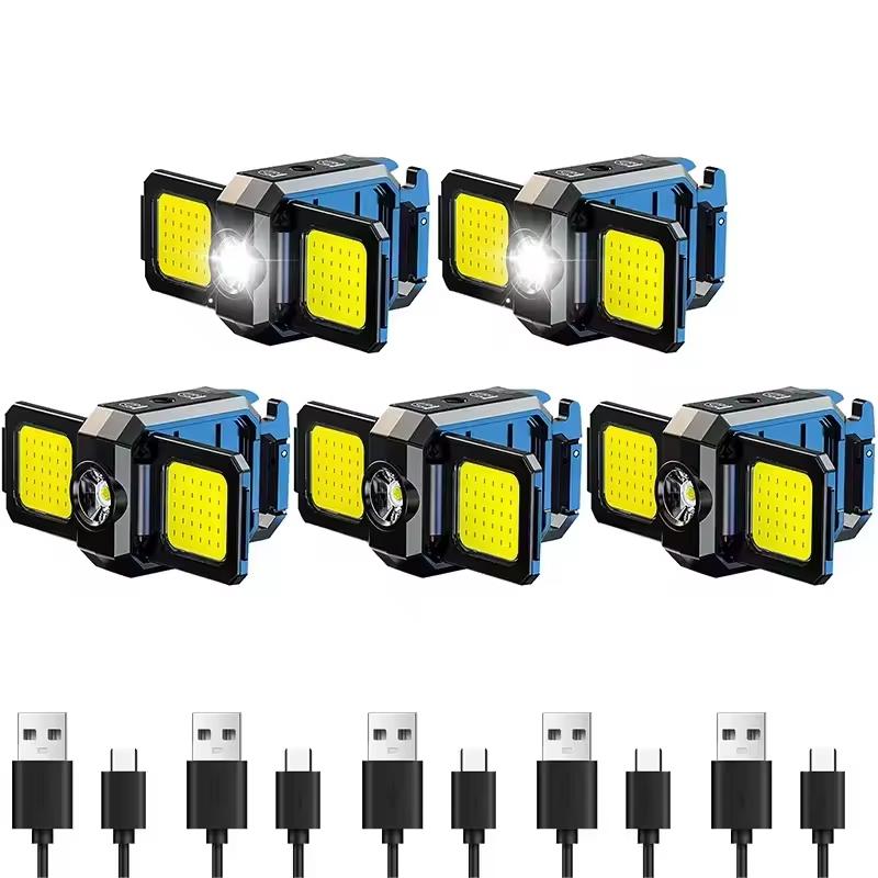 Flashlight Mini Keychain Light COB Work Light USB Rechargeable Lamp with 90° Foldable Side Lights Super Bright Portable Lanterns