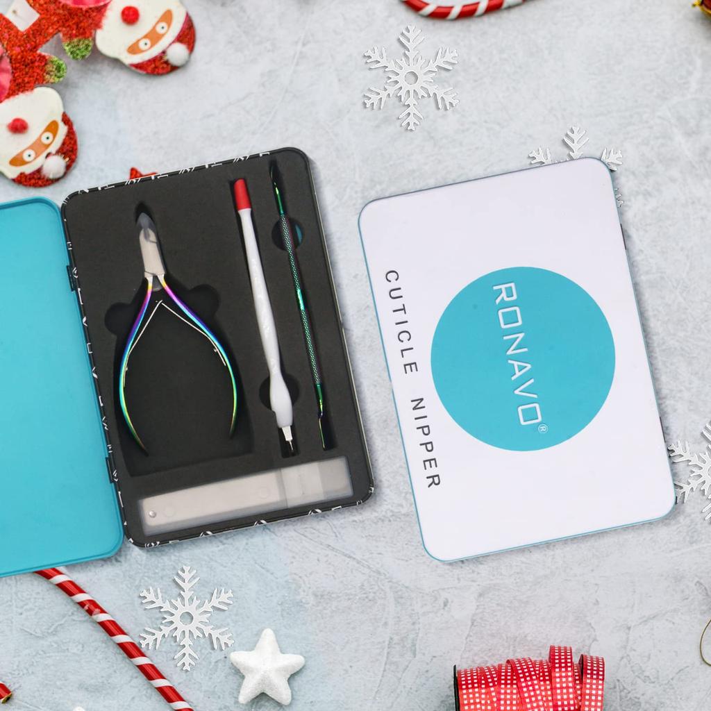 RONAVO Cuticle Professional Stainless Steel Cuticle Scissors for and Includes Cuticle Pusher Trimmer, Manicure, Pedicure, Fingernails,