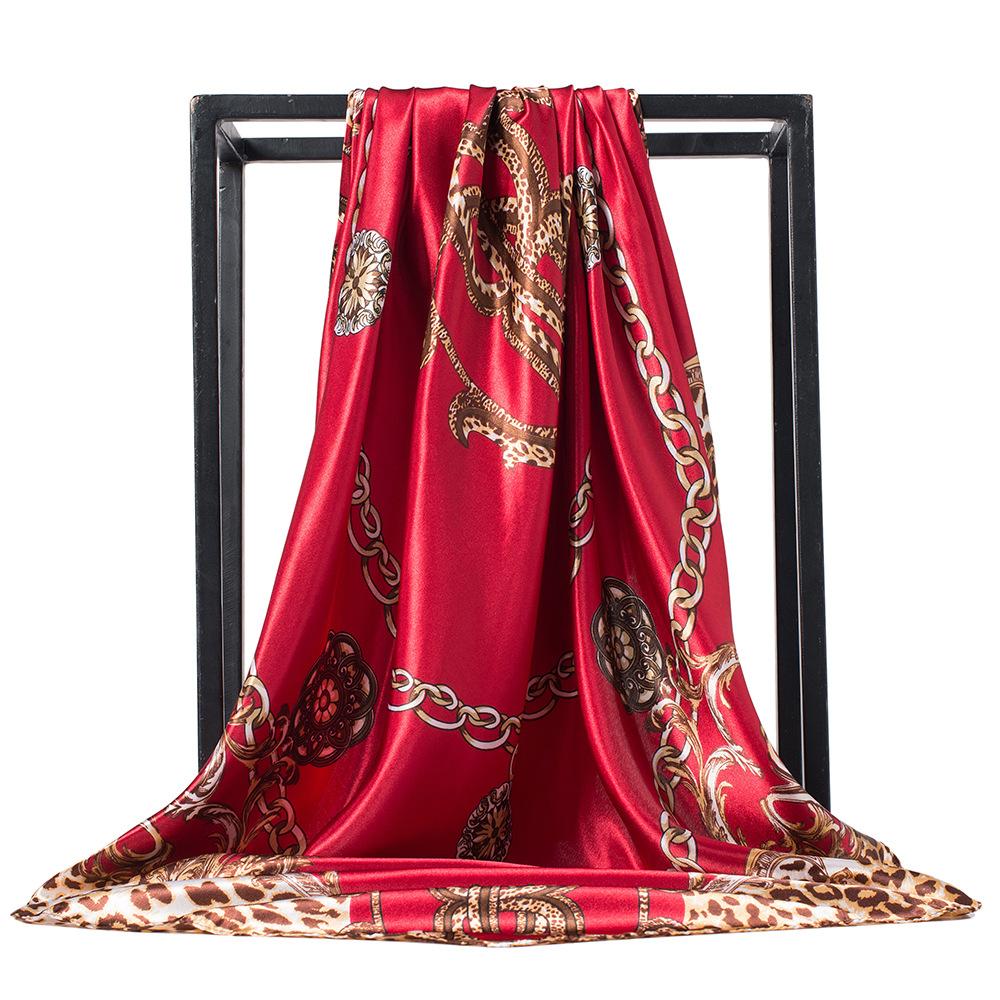 Silk Satin Hijab Scarf For Women Leaves Print Shawl Bag Scarf 90*90cm Square Shawls and Wraps Neck Scarves