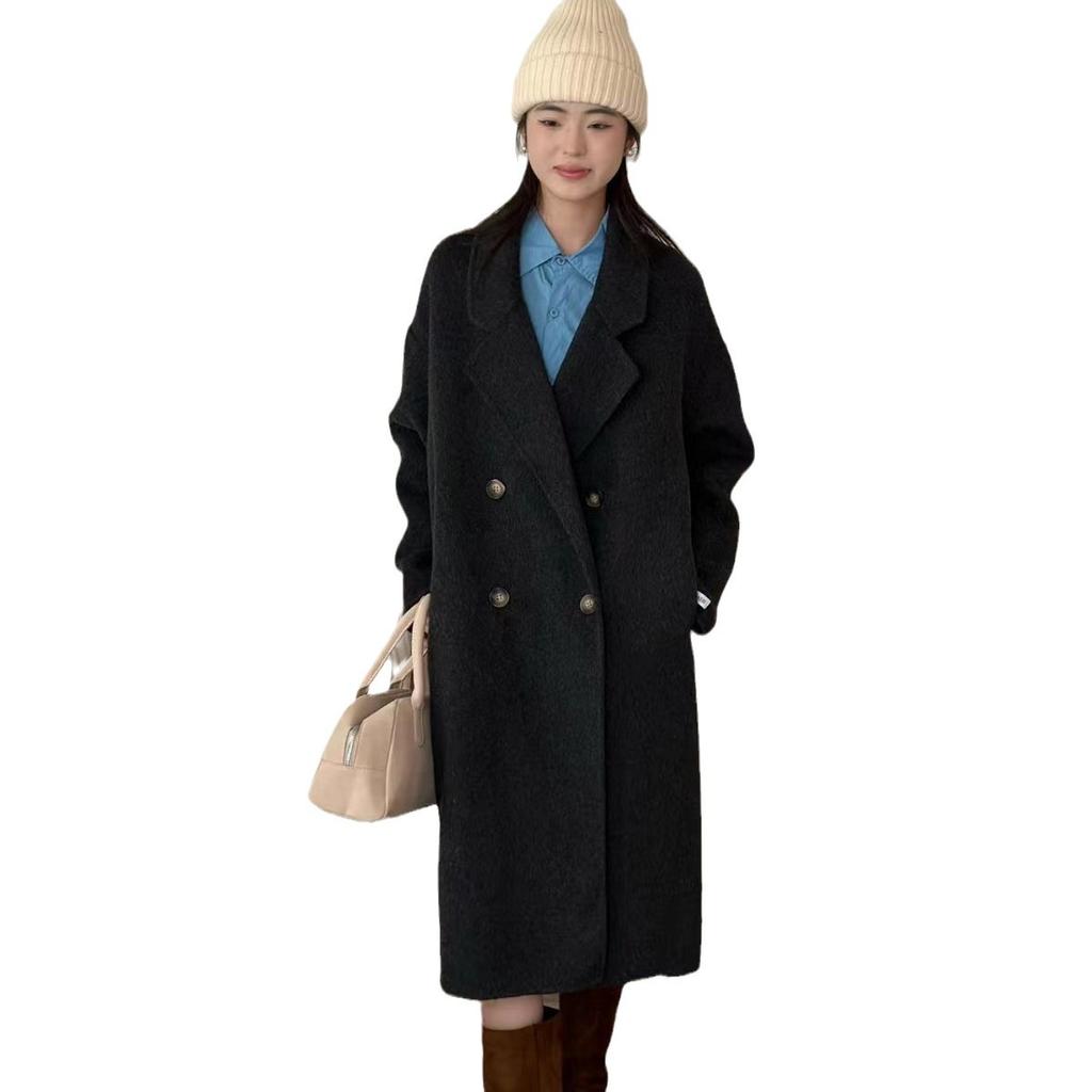 Корейский стиль кокона в форме кокона двухстороннее шерстяное пальто для женщин шерстяное пальто средней длины