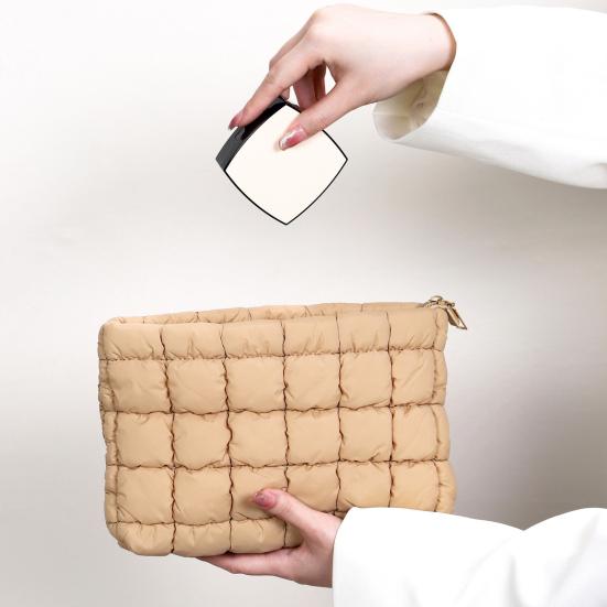 Косметичка Компактный Размер Стеганая Сумка для Макияжа с Застежкой-молнией Сверху Просторный Внутренний Карман Легко Чистить Дорожный Органайзер для Косметики