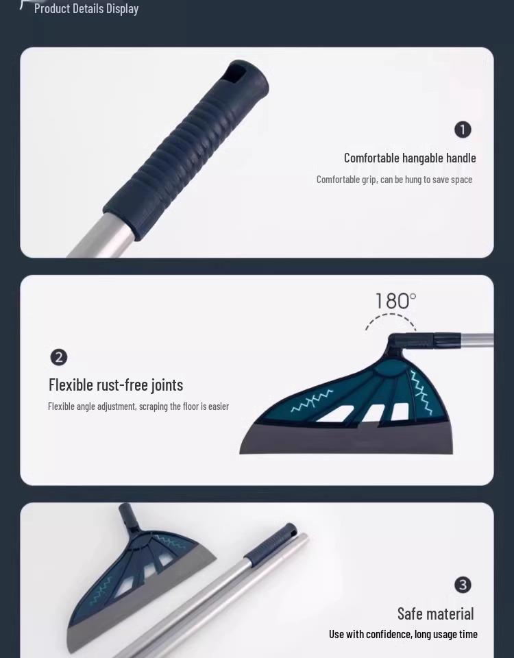 Multi-Purpose Retractable Silicone Broom and Floor Scraper for Indoor Cleaning