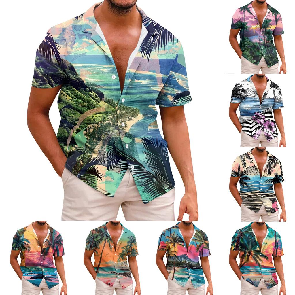 Men's Hawaiian Floral Shirts Button Down Tropical Holiday Beach Shirts