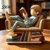 Customizable Book Reader Gift Woman Reading Wooden Plaque, Just A Girl/Boys Who Loves Statue for Unique Avid Readers Shelf Desk, Personalized Literary