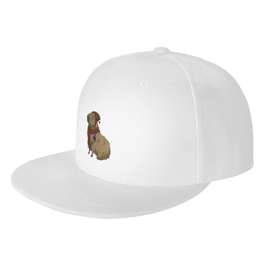 Fashion Animestyle Capybara Just Sitting There with Hat and Scarf Flat Brim Sun Hat Denim Trucker Hat Sun Visor