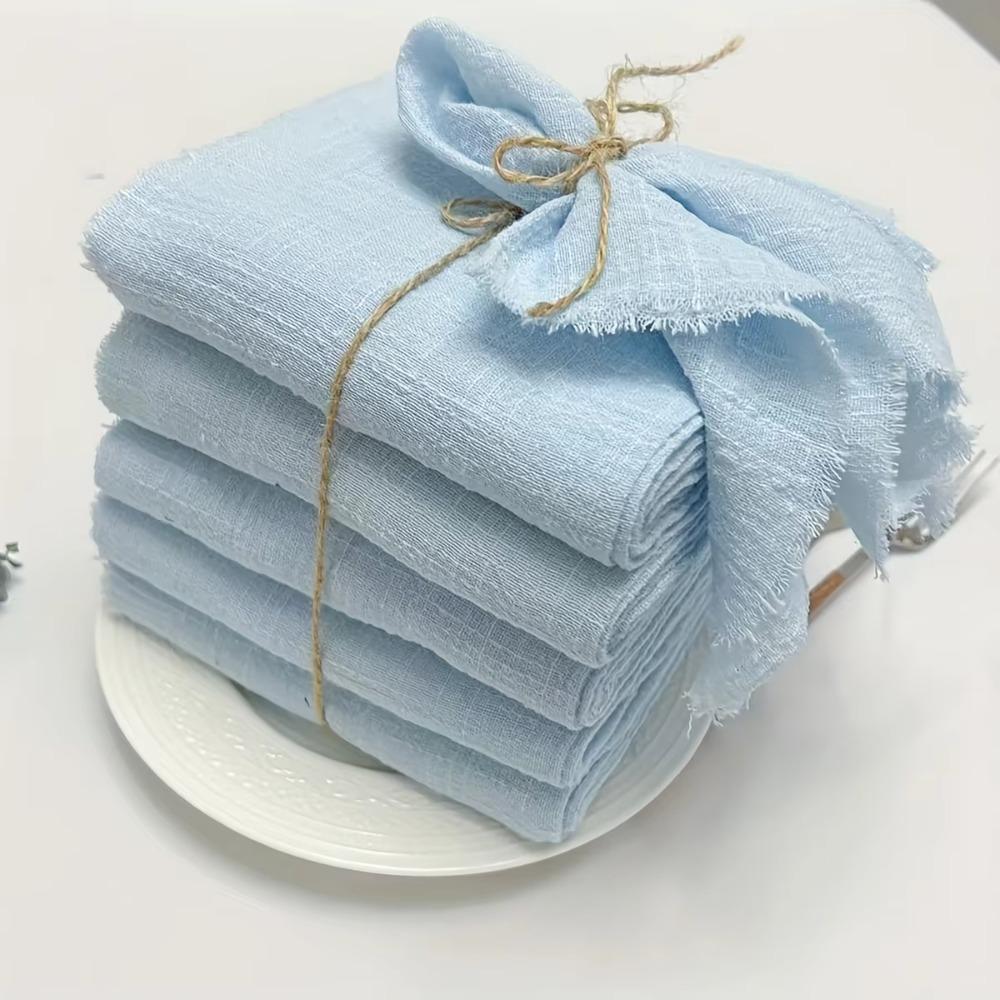 6PCS Rustic Style Burr Edge Cotton Napkin Tassel Design Gauze Tea Towel Wedding