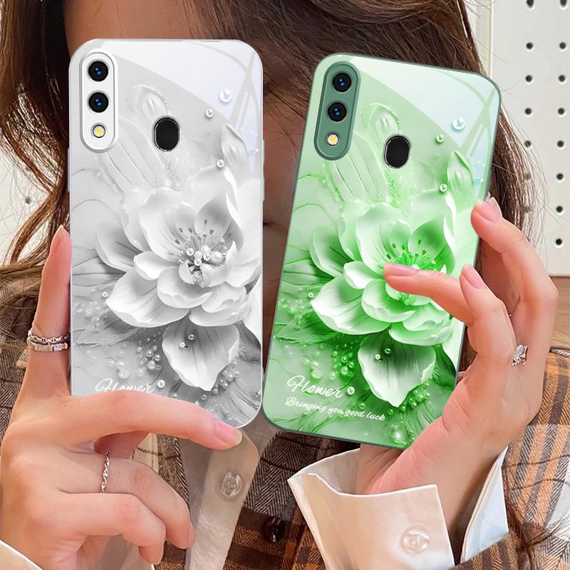 Цветущие синие цветы Для Samsung A73 72 71 A70 56 55 54 A53 52 51 50 42 A35 A34 33 32 31 26 25 24 23 22 30 стеклянный чехол для телефона