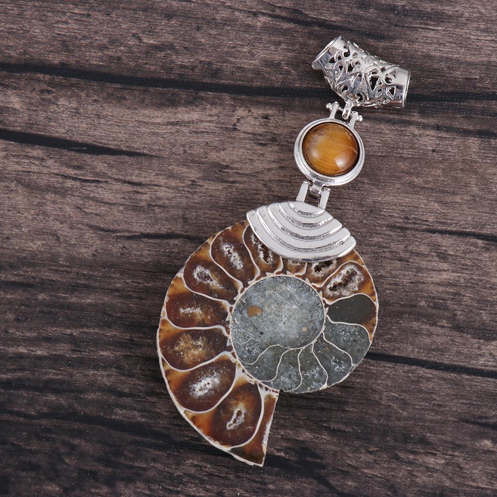 Stone Beads Cabochon Conch Shell Stone Pendant Ammonite Fossil Stone Pendant Natural Spiral Pattern