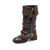 Spice Girls High Heel Pants Boots 2026 New Women's Boots Punk Thick Heel High Boots Belt Buckle Boots Square Head Knight Boots