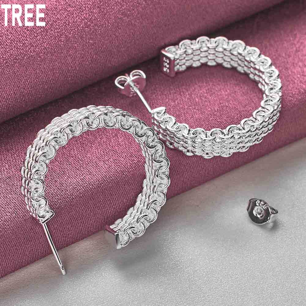 925 Sterling Silver Woven Piercing Earrings Fashion Wedding Jewelry
