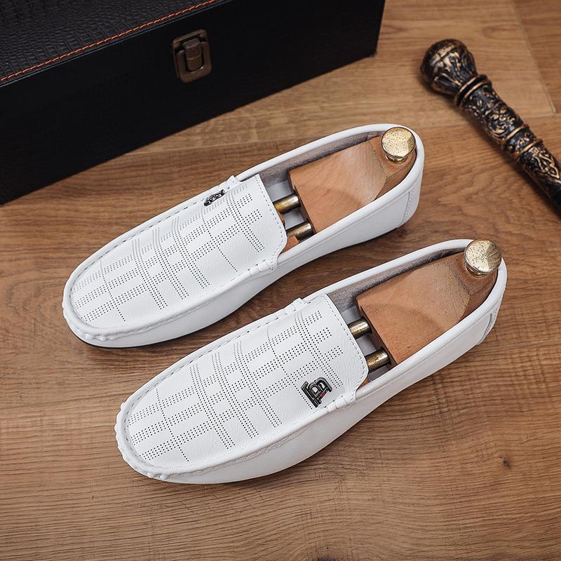 Men's Shoes Summer Black Hollow Breathable Men's Casual Leather Shoes One Pedal Outdoor Driving Soft-soled Doudou Tide Shoes