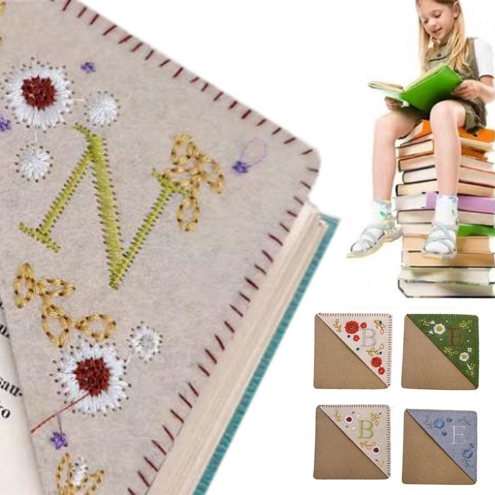 4Pcs Four Seasons Hand Embroidered Corner Bookmark Handmade Triangle Label Bookmarks for Girls Ages
