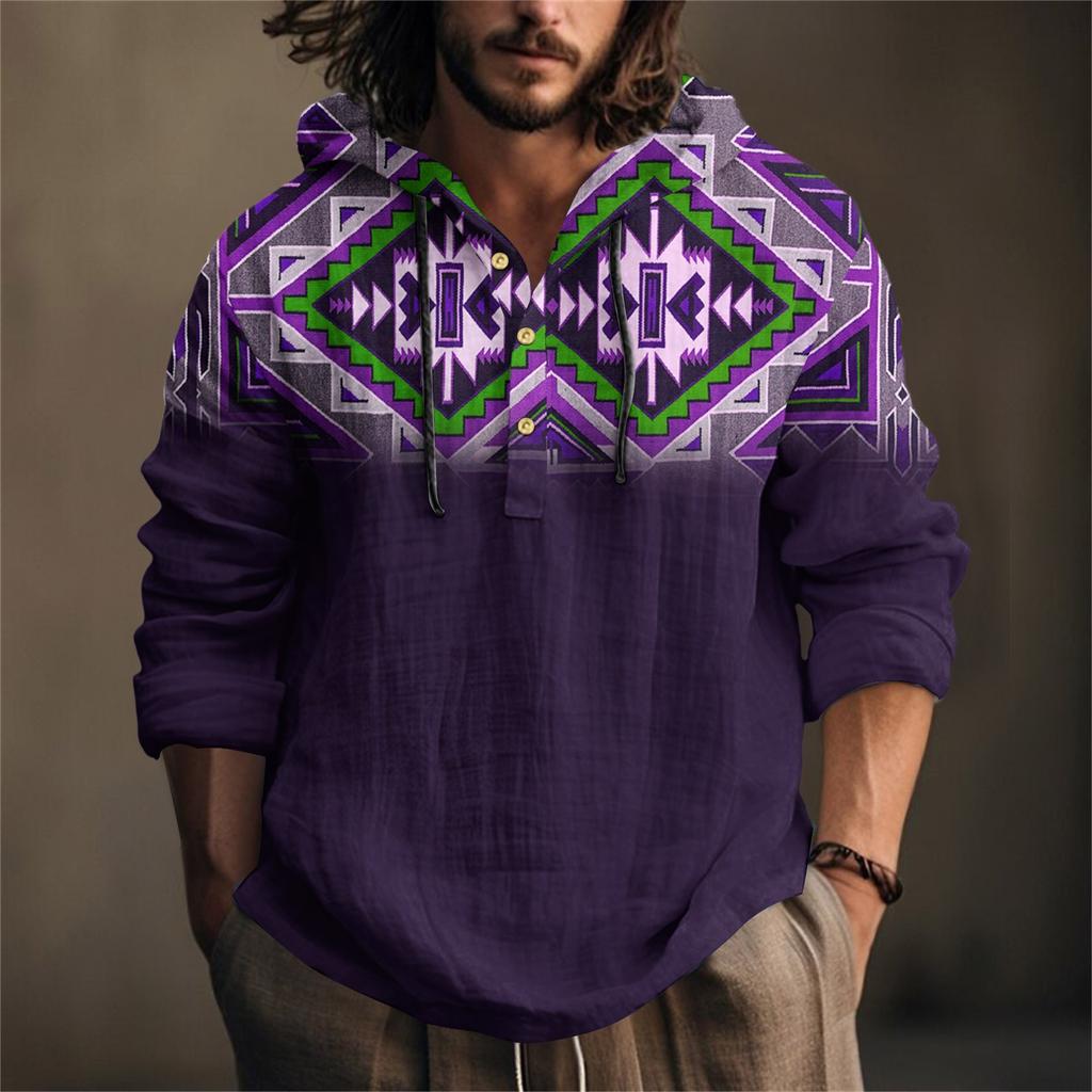 Мужская рубашка с принтом из хлопка и льна с капюшоном, с длинными рукавами, повседневная одежда для весны и лета