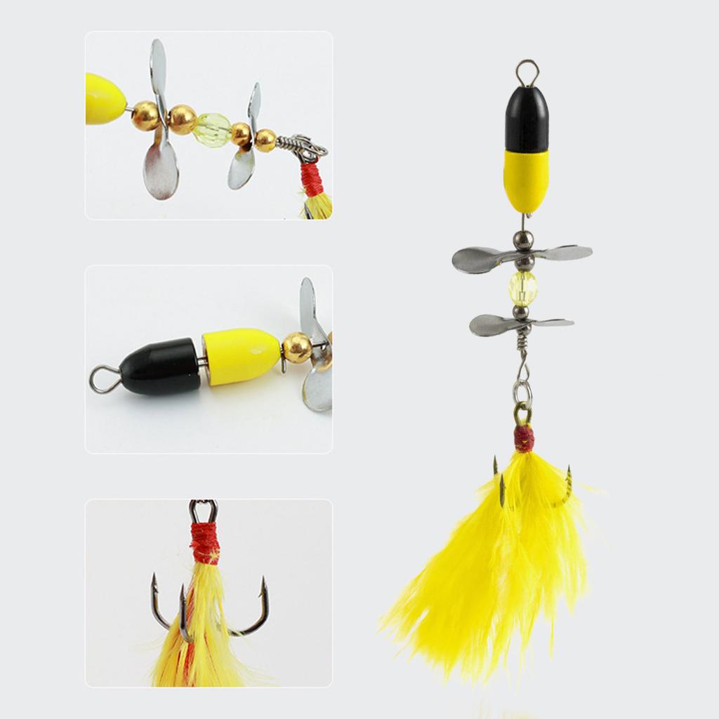Fishing Bait Rotating Spinner Sequins Fishing Lure 9g Dual Propeller Wobbler Artificial Bait with Feather & Treble Hook