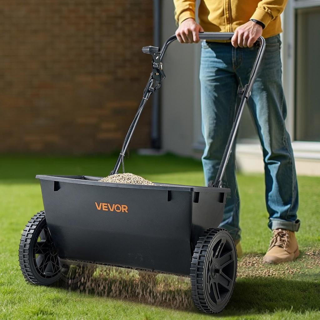 Walk-Behind Push Spreader, 50LBS Capacity, Drop Spreader with Hopper Grate, 18 in Spreading Width & 30 Settings, 10 in All Terrain Tires, Garden &