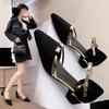 Очень большие заостренные толстые каблуки женские туфли 2025 новые высокие каблуки с пряжкой ремешок дизайн с юбкой сексуальные сандалии