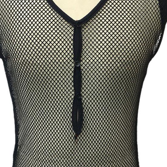 Мужской жилет с V-образным вырезом, широкими бретелями, без рукавов, прозрачный сетчатый топ, однотонный, дышащий, эластичный, на бретельках