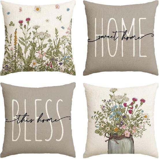 Throw Pillow Covers 16x16 Inch Set of 4,Lavender Home Sweet Purple Pillow Cases for Couch Sofa Outdoor Home Decorations