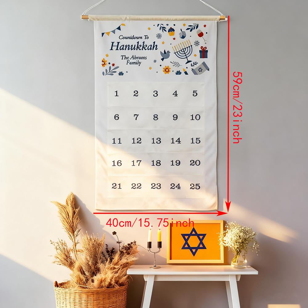 Personalised Hanukkah Countdown Advent Calendar Countdown To Hanukkah Je Holiday Home Decor Kid's Calendar with Treat Pocket